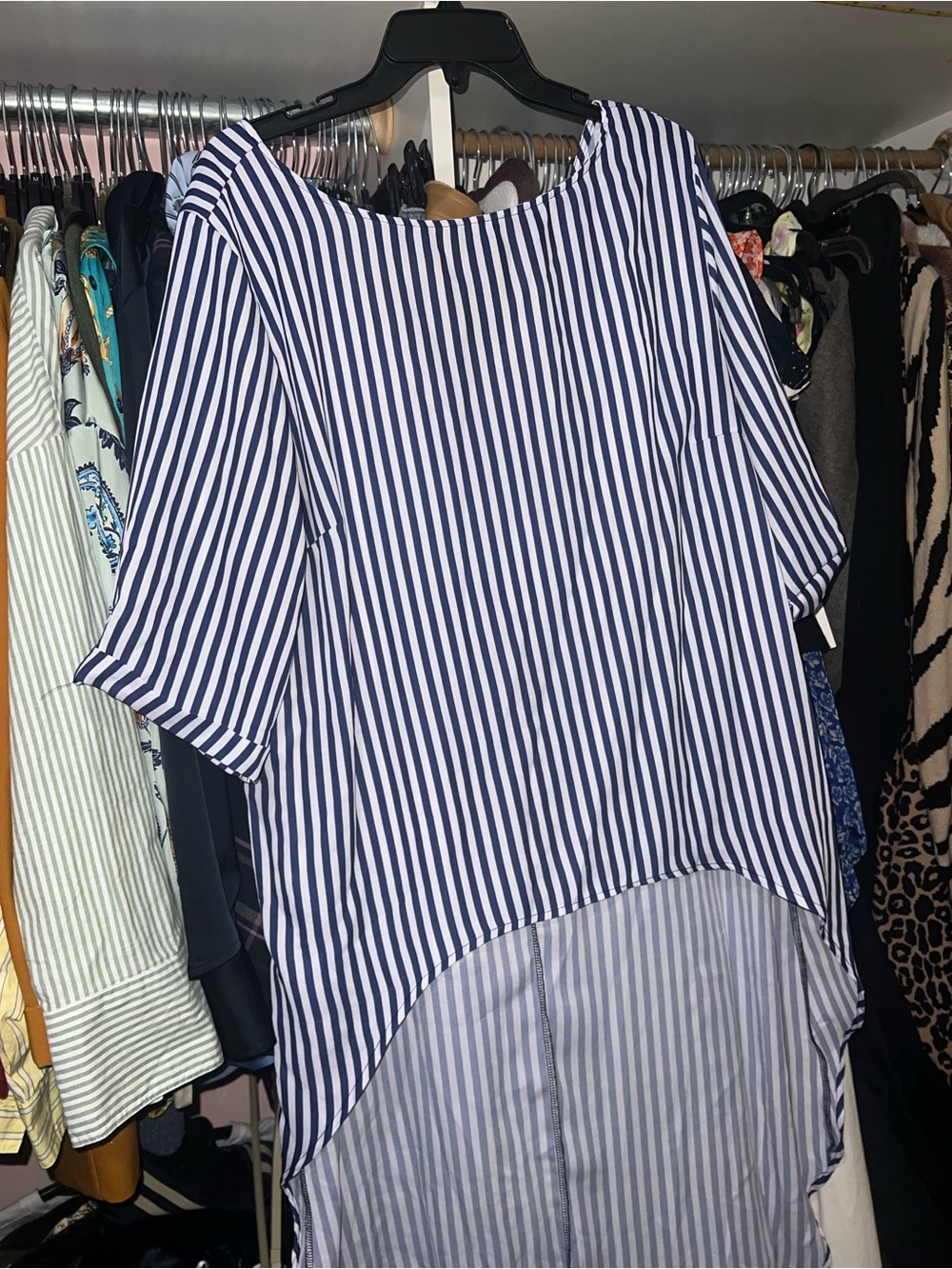 Striped Blue and White High Low Top